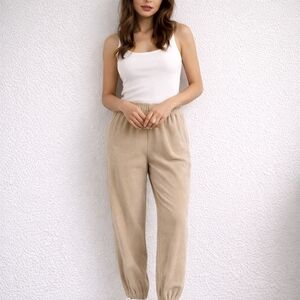 Zara Beige Jogger Pants Elastic Waist Ankle Zip | Size S